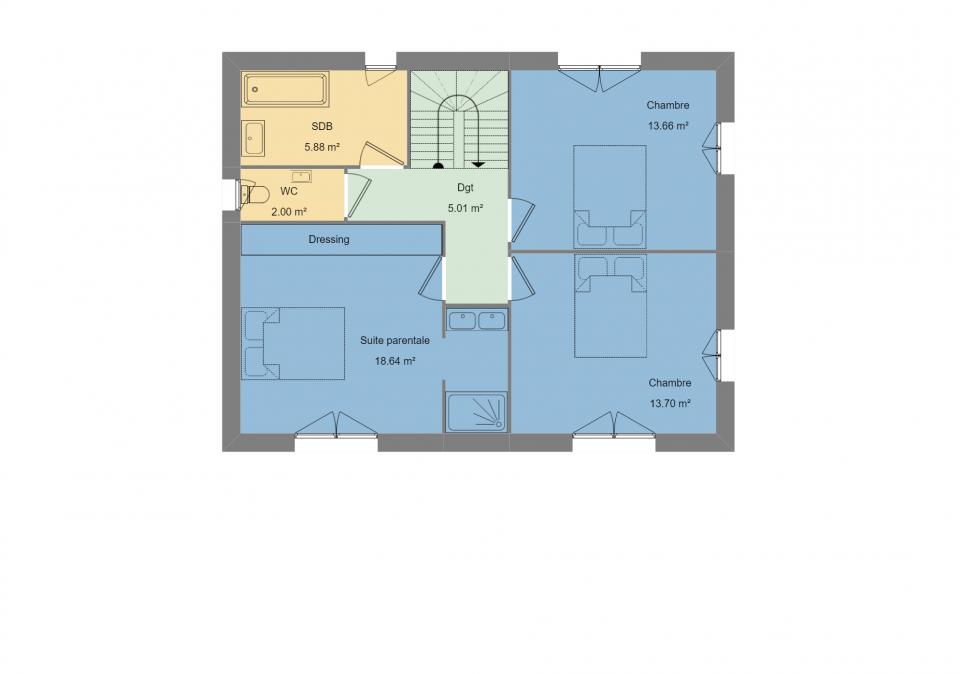 Plan de l'étage de la maison dans le 66 (avant-projet)
