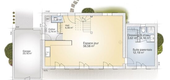 Plan de maison Surface terrain 140 m2 - 7 pièces - 5  chambres -  avec garage 