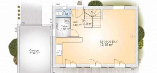 Plan de maison Surface terrain 110 m2 - 6 pièces - 3  chambres -  avec garage 