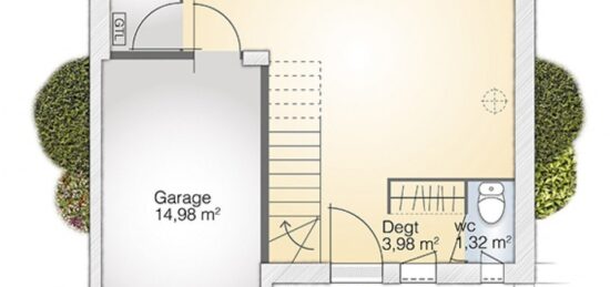 Plan de maison Surface terrain 95 m2 - 6 pièces - 3  chambres -  avec garage 