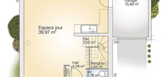 Plan de maison Surface terrain 95 m2 - 5 pièces - 3  chambres -  avec garage 