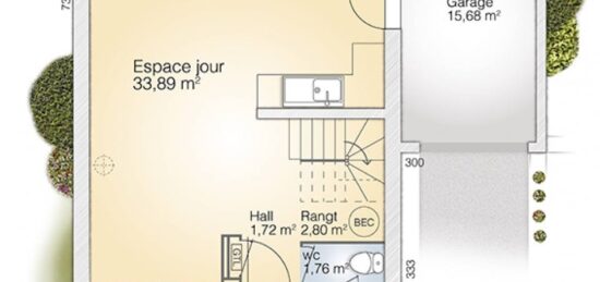 Plan de maison Surface terrain 81 m2 - 5 pièces - 3  chambres -  avec garage 
