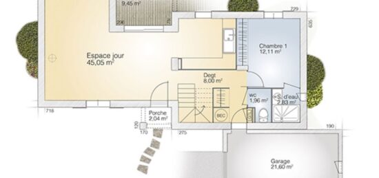 Plan de maison Surface terrain 105 m2 - 5 pièces - 3  chambres -  avec garage 