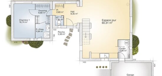Plan de maison Surface terrain 170 m2 - 6 pièces - 4  chambres -  avec garage 