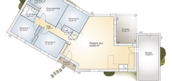 Plan de maison Surface terrain 115 m2 - 6 pièces - 4  chambres -  avec garage 