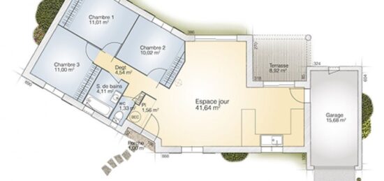 Plan de maison Surface terrain 85 m2 - 5 pièces - 3  chambres -  avec garage 