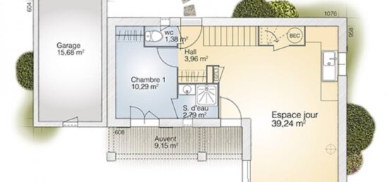 Plan de maison Surface terrain 90 m2 - 5 pièces - 3  chambres -  avec garage 