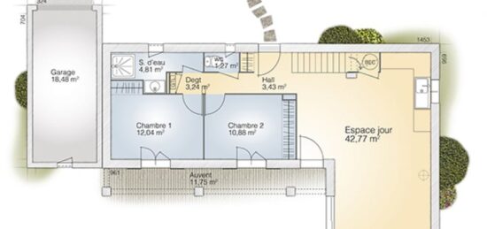 Plan de maison Surface terrain 110 m2 - 6 pièces - 4  chambres -  avec garage 