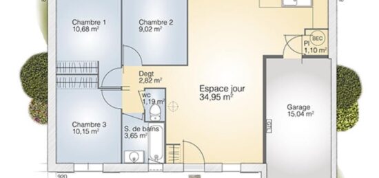 Plan de maison Surface terrain 73 m2 - 5 pièces -  -  avec garage 