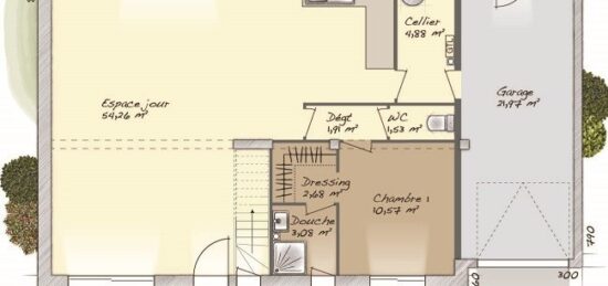 Plan de maison Surface terrain 117 m2 - 6 pièces - 4  chambres -  avec garage 