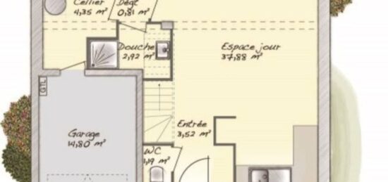 Plan de maison Surface terrain 128 m2 - 6 pièces - 4  chambres -  avec garage 