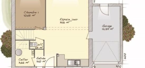 Plan de maison Surface terrain 98 m2 - 6 pièces - 4  chambres -  avec garage 