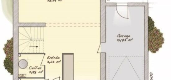 Plan de maison Surface terrain 90 m2 - 5 pièces - 3  chambres -  avec garage 