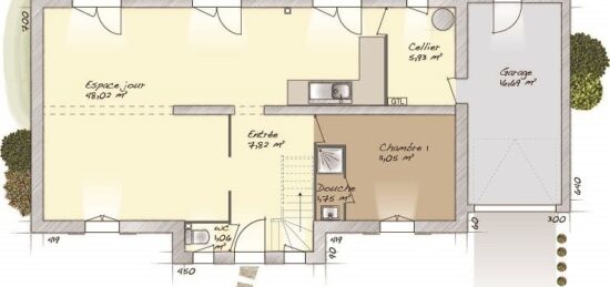 Plan de maison Surface terrain 125 m2 - 7 pièces - 4  chambres -  avec garage 
