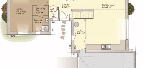 Plan de maison Surface terrain 170 m2 - 7 pièces - 5  chambres -  avec garage 