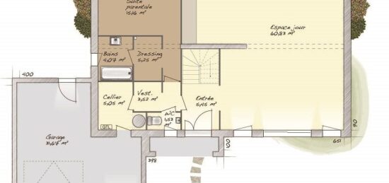 Plan de maison Surface terrain 200 m2 - 8 pièces - 5  chambres -  avec garage 