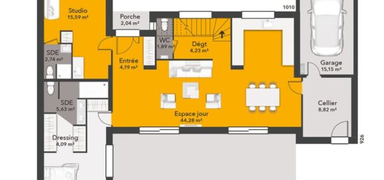 Plan de maison Surface terrain 120 m2 - 8 pièces - 5  chambres -  avec garage 