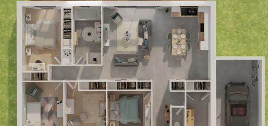Plan de maison Surface terrain 117 m2 - 6 pièces - 5  chambres -  avec garage 