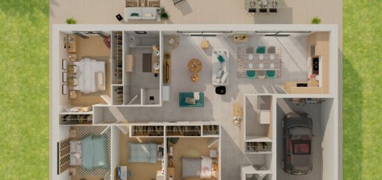 Plan de maison Surface terrain 115 m2 - 6 pièces - 5  chambres -  avec garage 