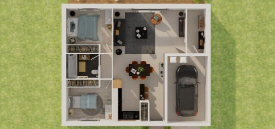 Plan de maison Surface terrain 85 m2 - 4 pièces - 3  chambres -  avec garage 